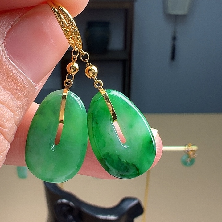 翡翠耳饰银S925镶嵌耳饰