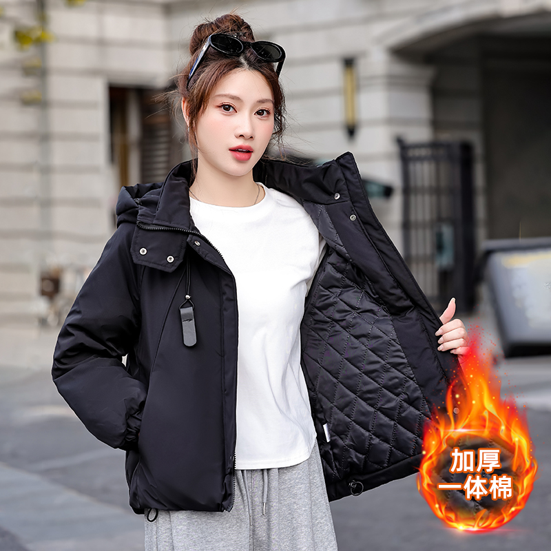 2025款棉服女短款加厚一体棉韩版宽松连帽夹克冲锋衣时尚外套