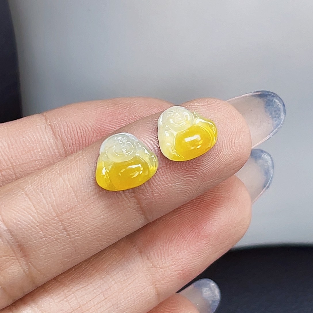 裸石翡翠GX0021冰黄翡小佛公一对