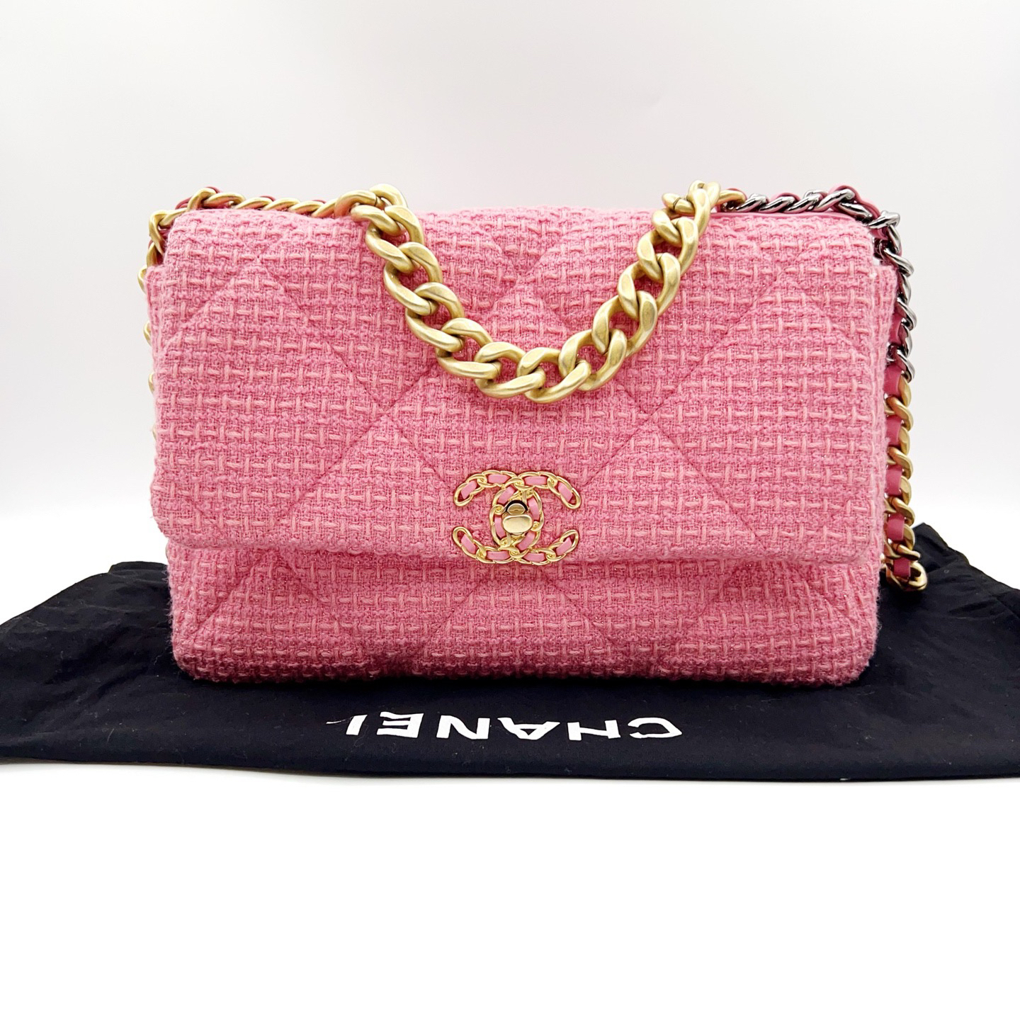 99新 Chanel/香奈儿 细闪粉粗呢19bag 2954