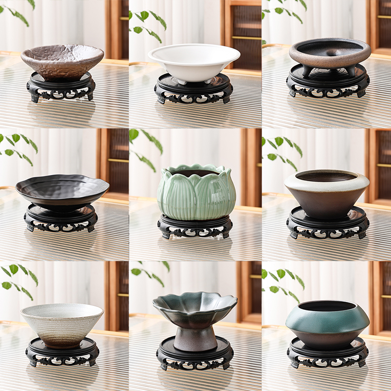 无孔陶瓷花盆苔藓球底碟盆托水培水仙花日式中式手工盆复古粗陶盆