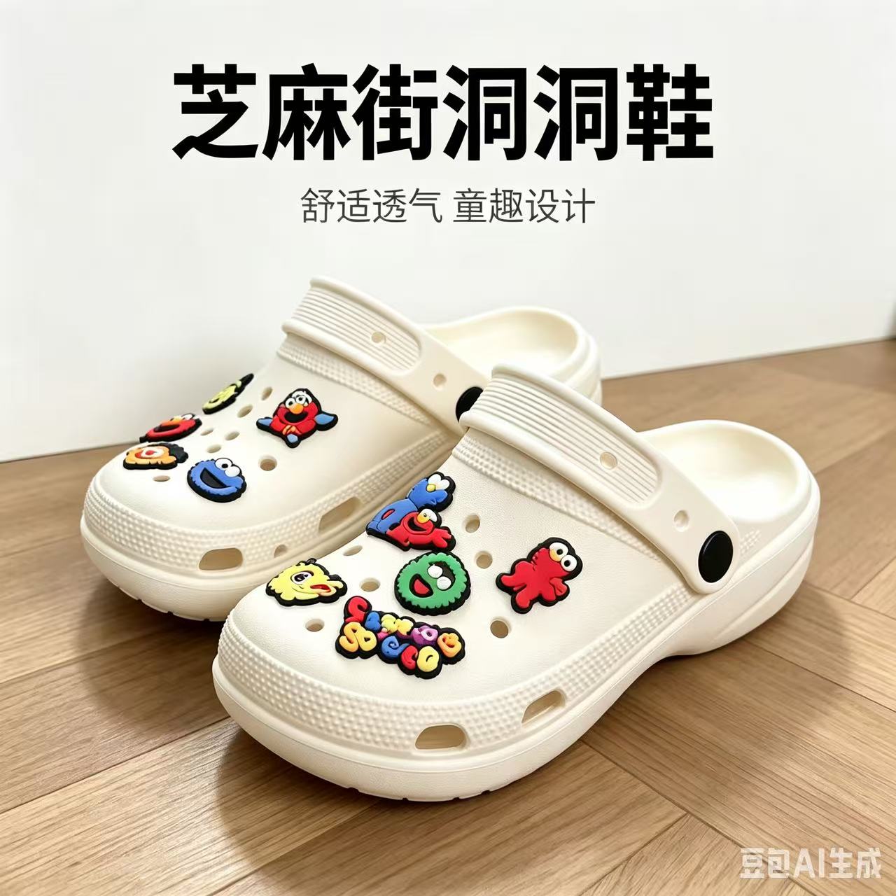 芝麻街卡通洞洞鞋百搭装饰夏日清