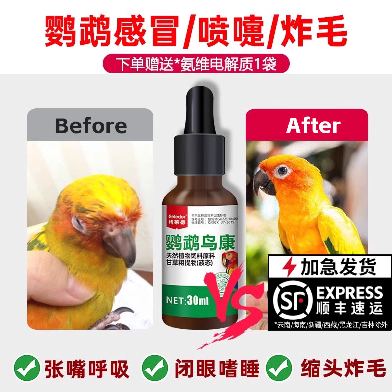 Geledor/格莱德鹦鹉感冒灵小鸟炸毛咳嗽喘气肿眼喷嚏流泪专用调理