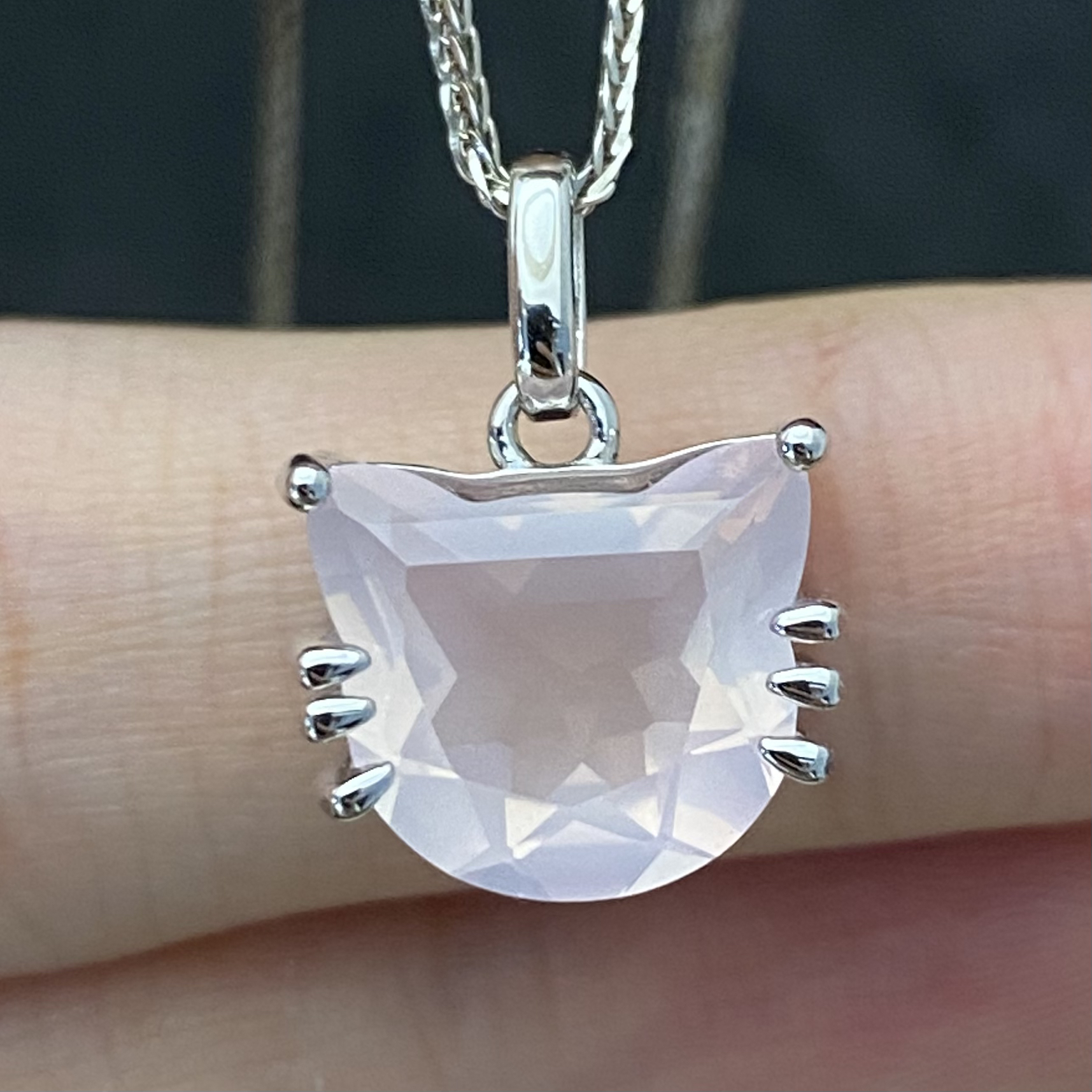 猫咪天然粉晶吊坠s925银 主石10*11mm创意设计可爱卡通时尚百搭Y2