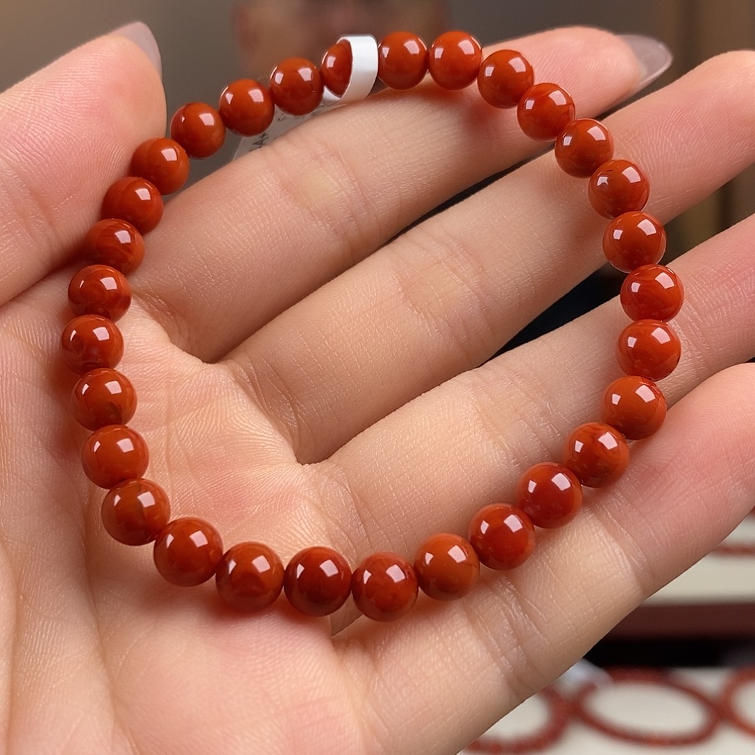 南红玛瑙未镶嵌手串原矿6mm 柿子红满肉瓦西4+级别