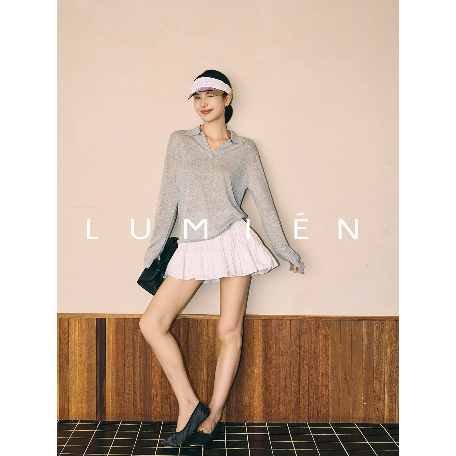 【LUMIEN】“书卷气”灰色polo领百搭毛针织衫LX5FSS155