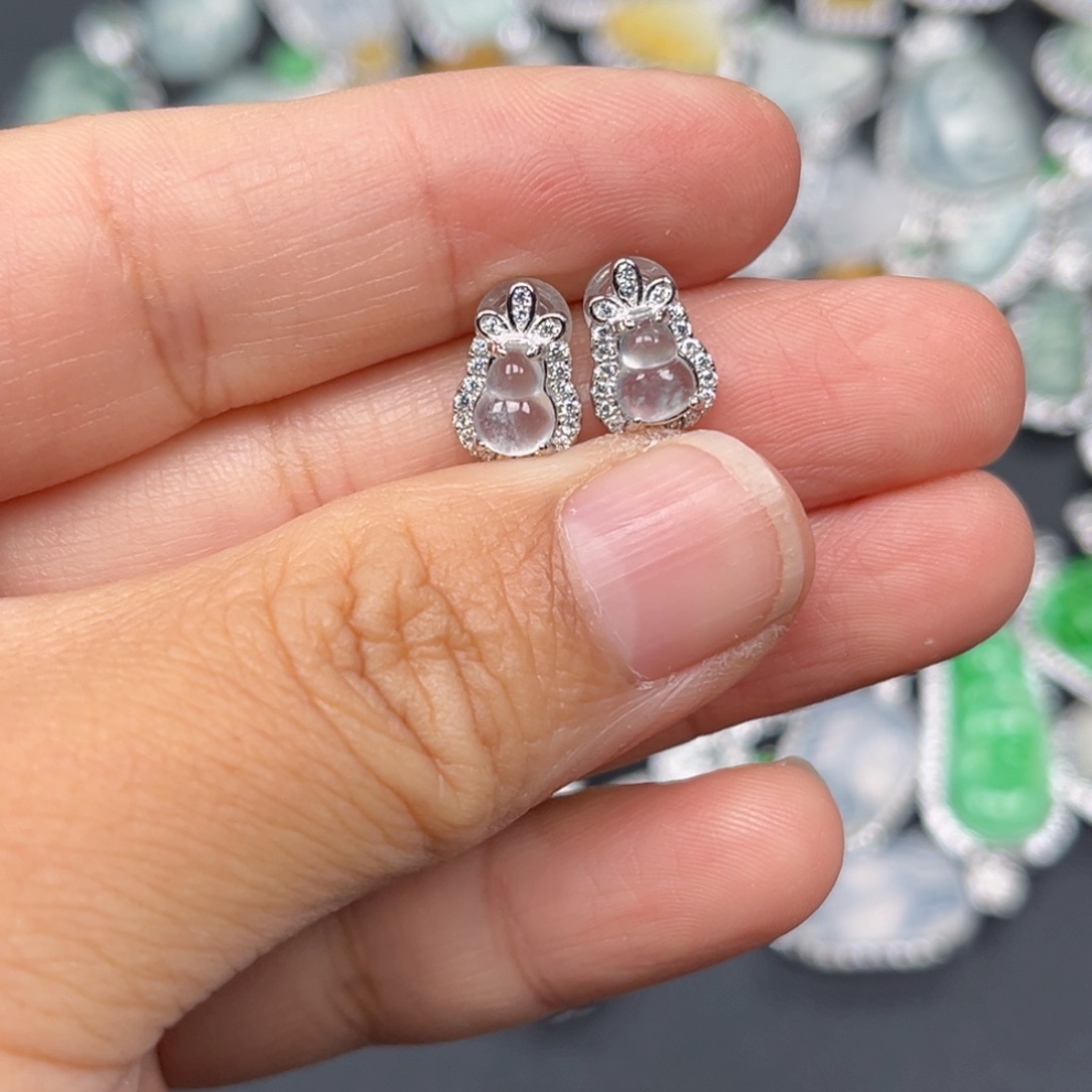 翡翠银S925镶嵌耳饰