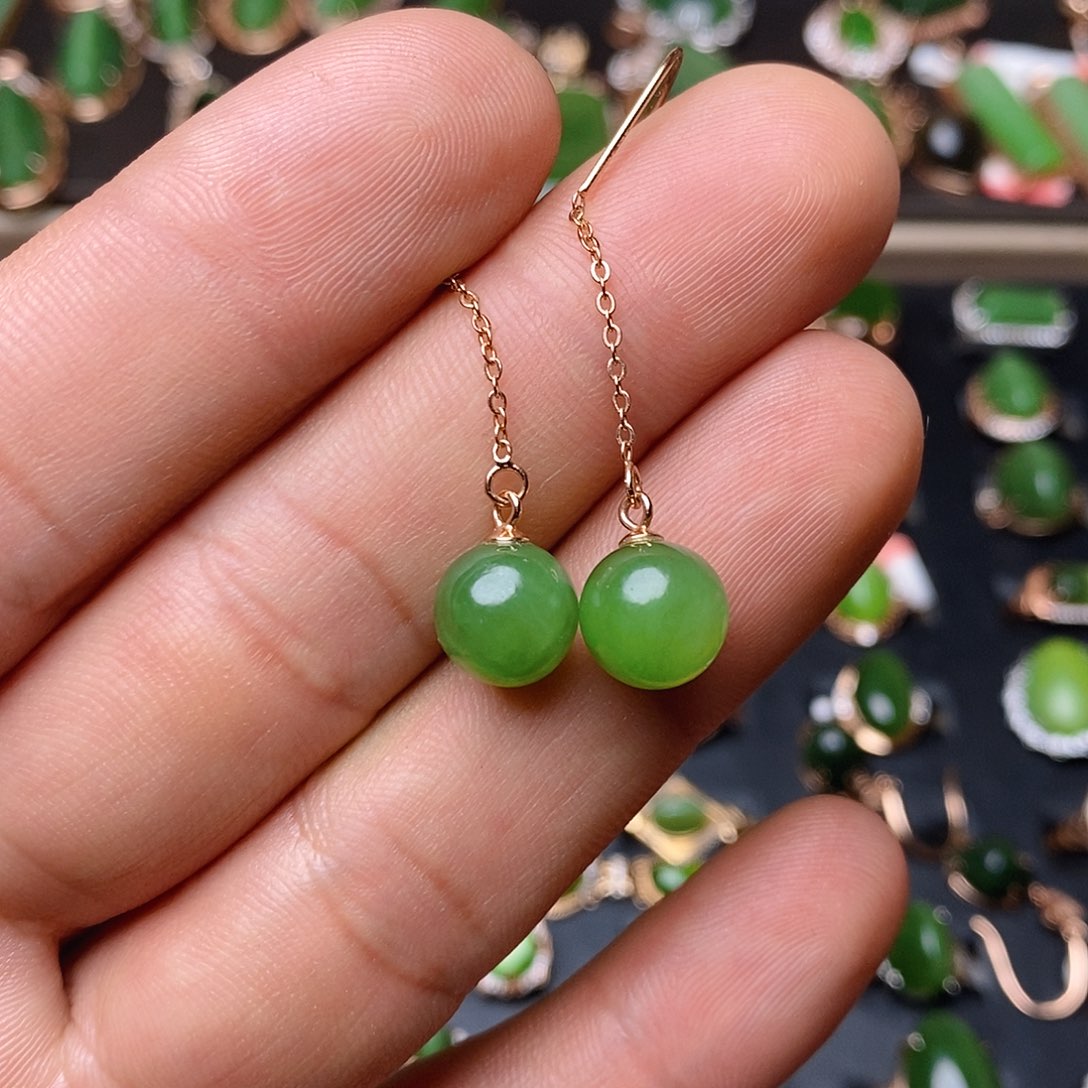 和田玉（碧玉）耳饰银S925镶嵌