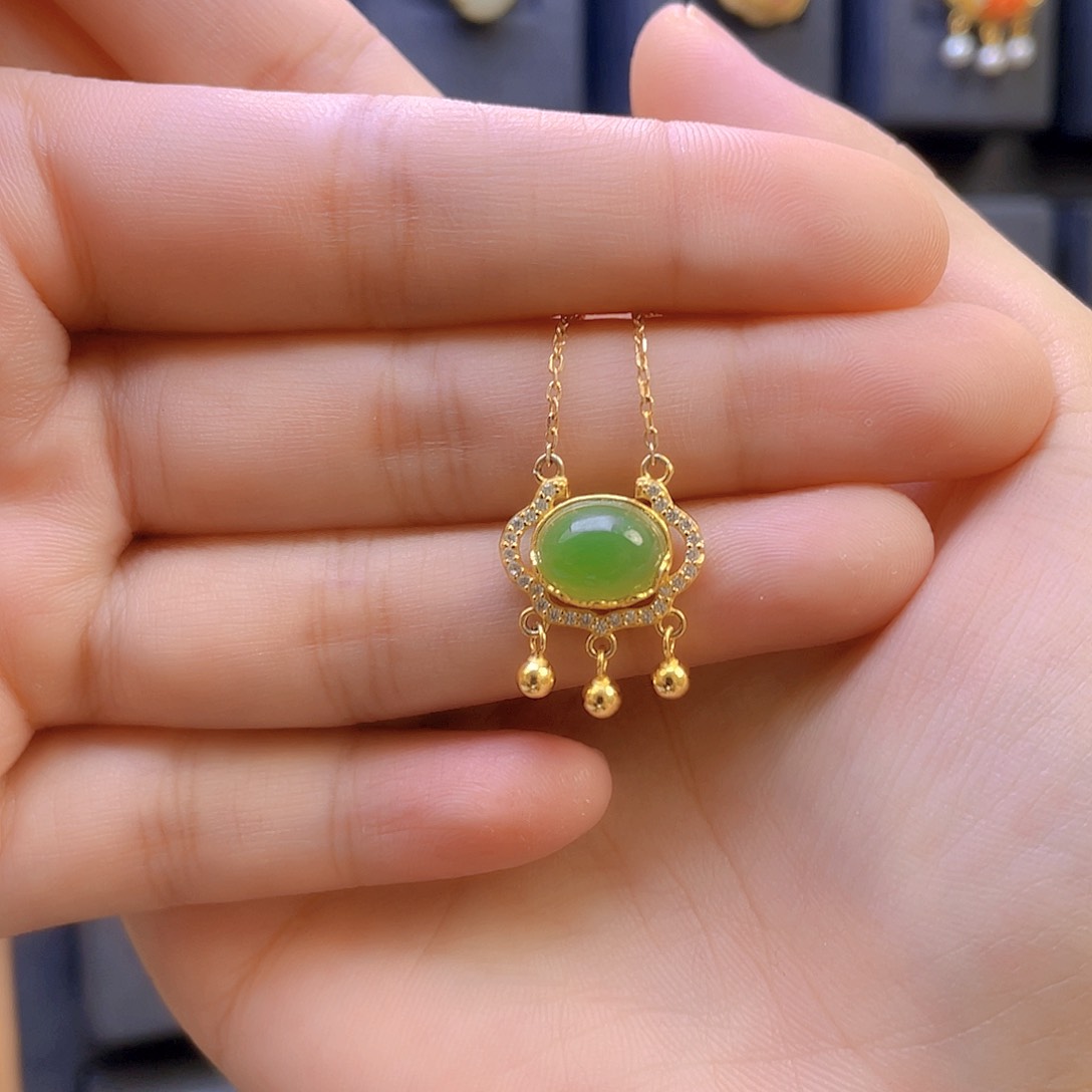 和田玉颈饰银S925镀金镶嵌