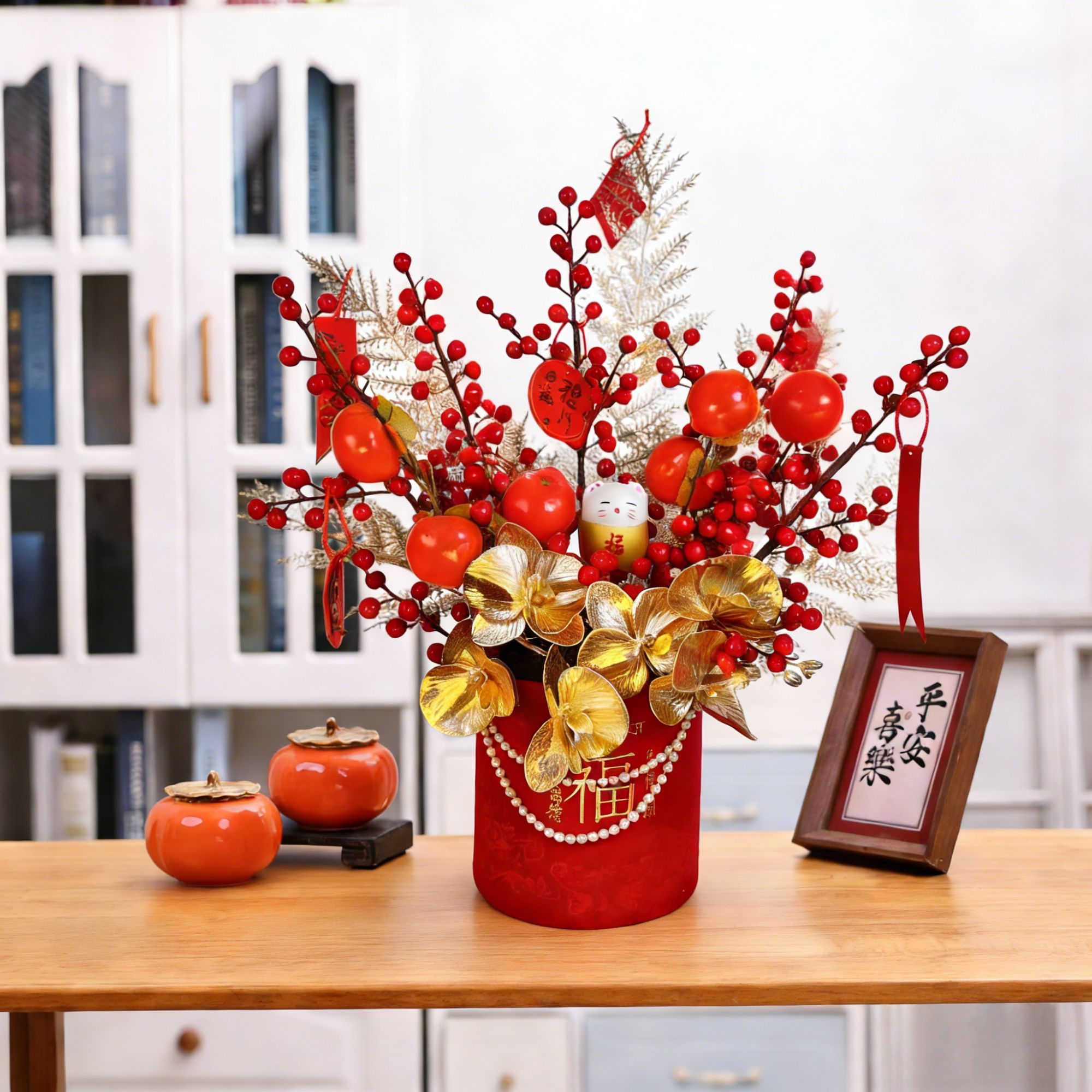 【插好发货送挂件】新居仿真花搬家乔迁之喜福桶装饰用乔迁