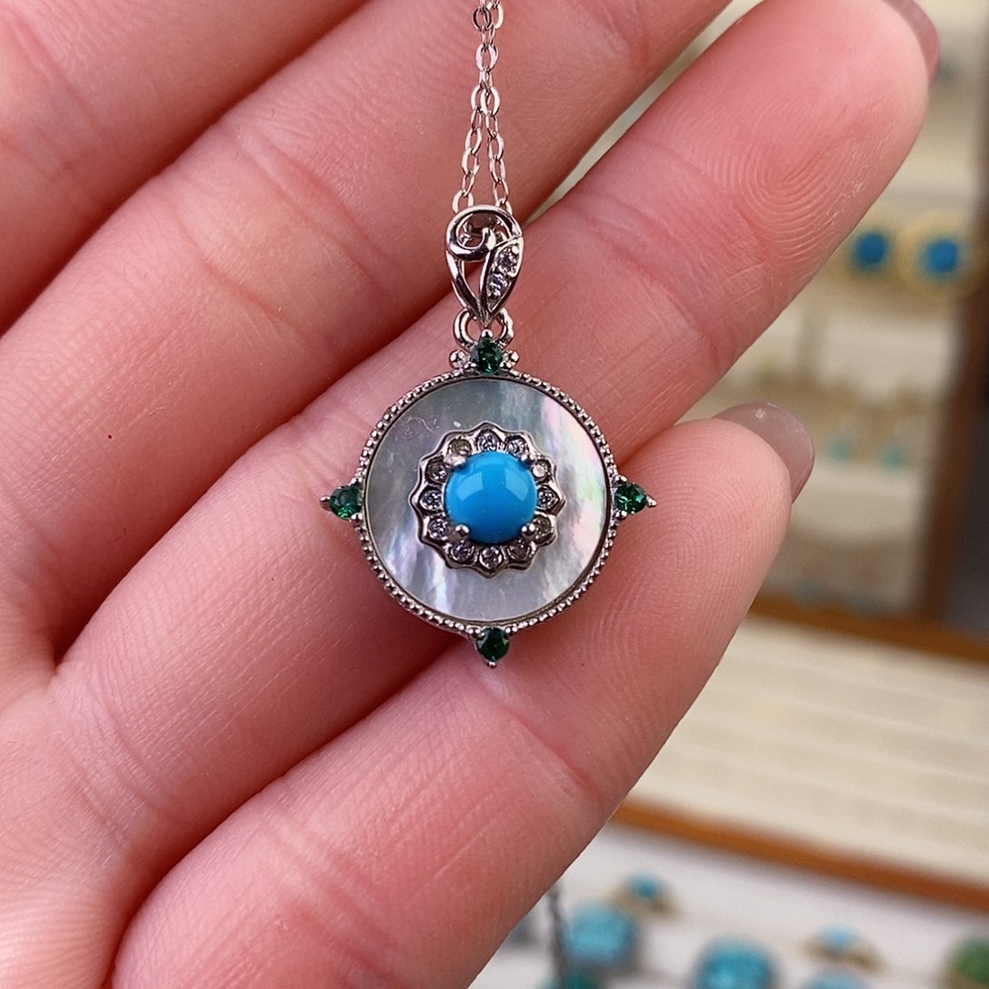 绿松石颈饰银S925镶嵌