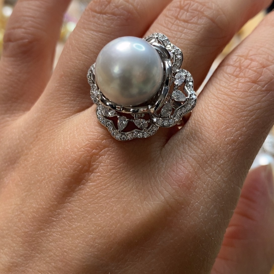 海水珍珠戒指银S925镶嵌