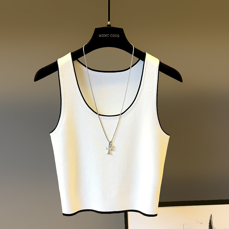 小香风外穿无袖针织吊带背心女打底短款白色西装内搭冰丝夏季薄款