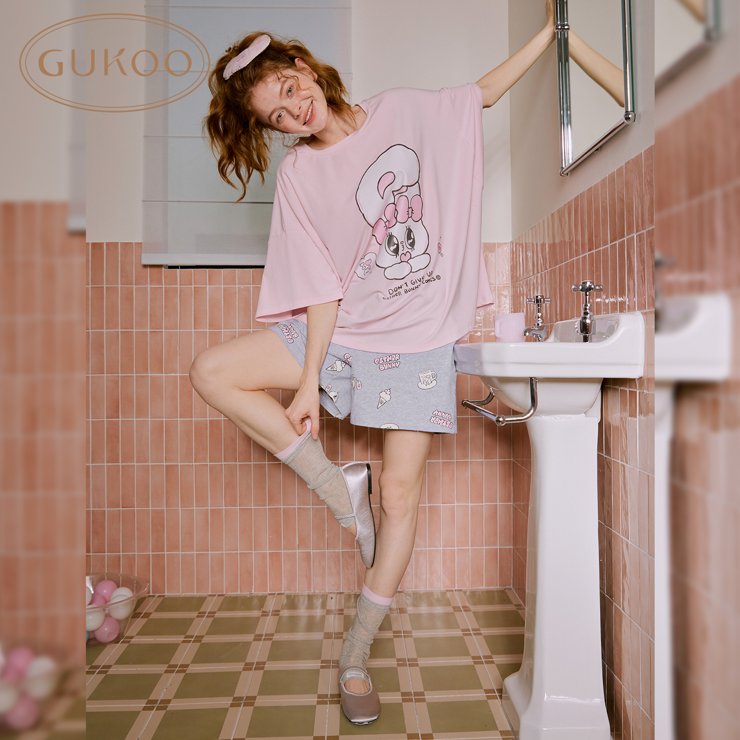 Gukoo果壳夏季艾丝乐小兔联名纯棉休闲可外穿家居服睡衣套装