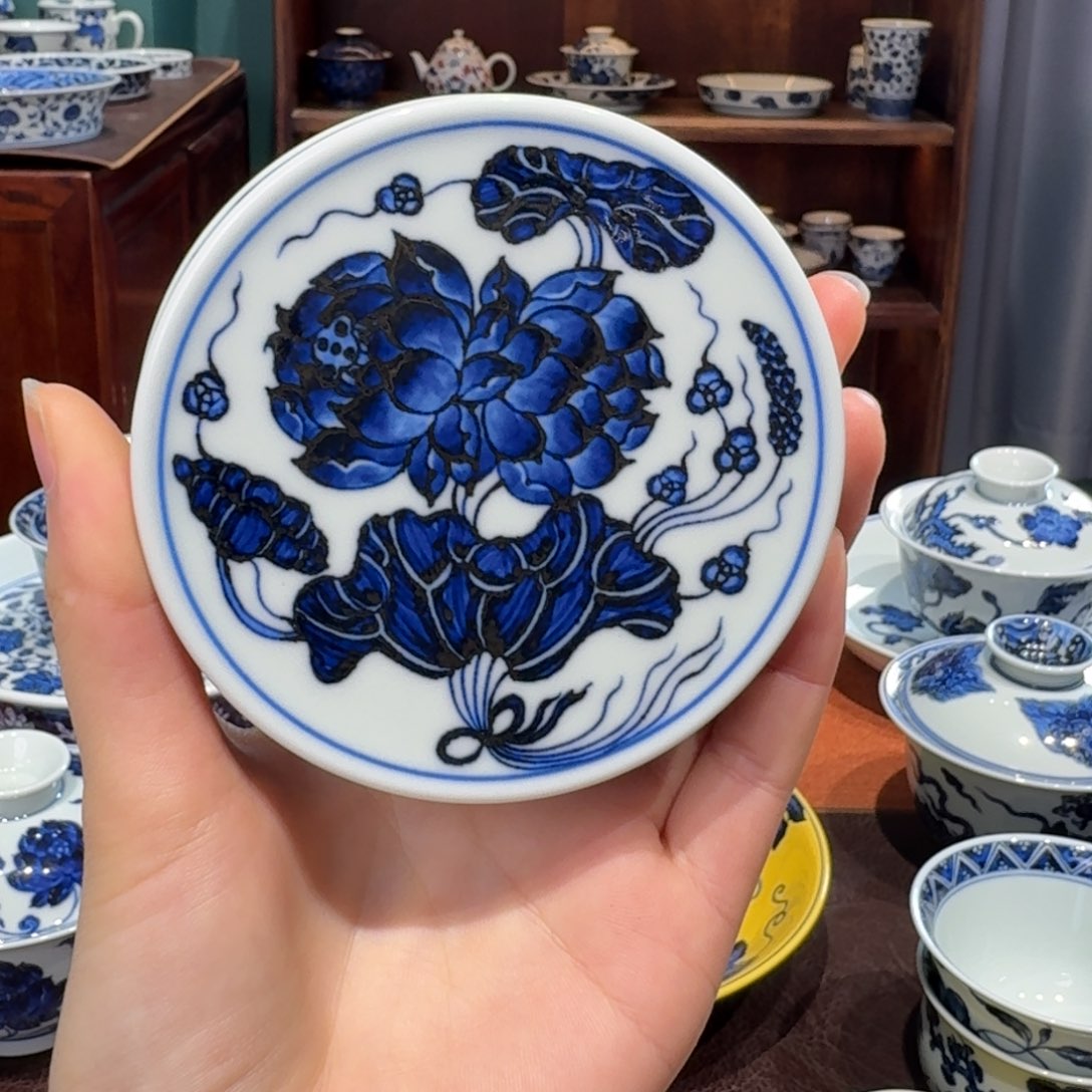 青花雯华堂手绘盖置