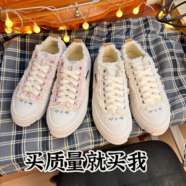 网红小香风乞丐鞋毛边半拖帆布厚底休闲外穿一脚蹬百搭增高显瘦女