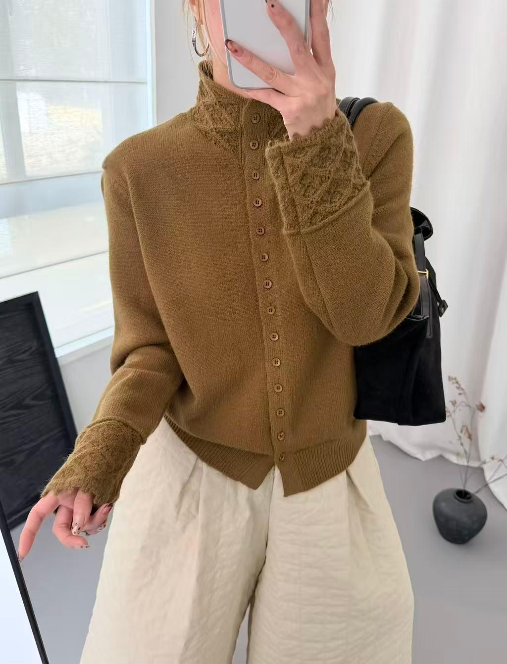 G[浣熊~勾花]加厚开衫慵懒风木扣肌理纹2025秋冬百搭毛衣针织女