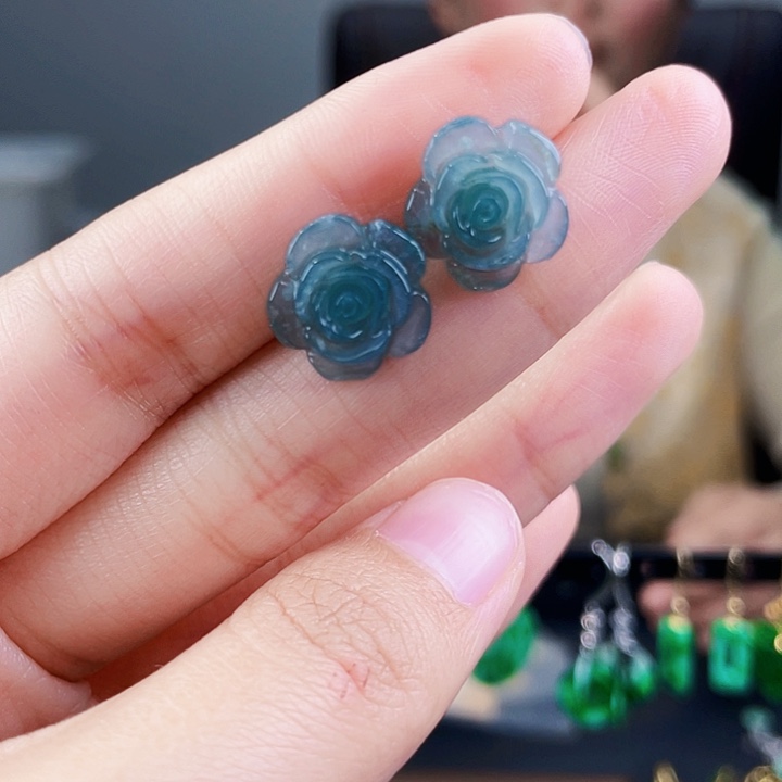 翡翠耳饰银S925镶嵌饰品