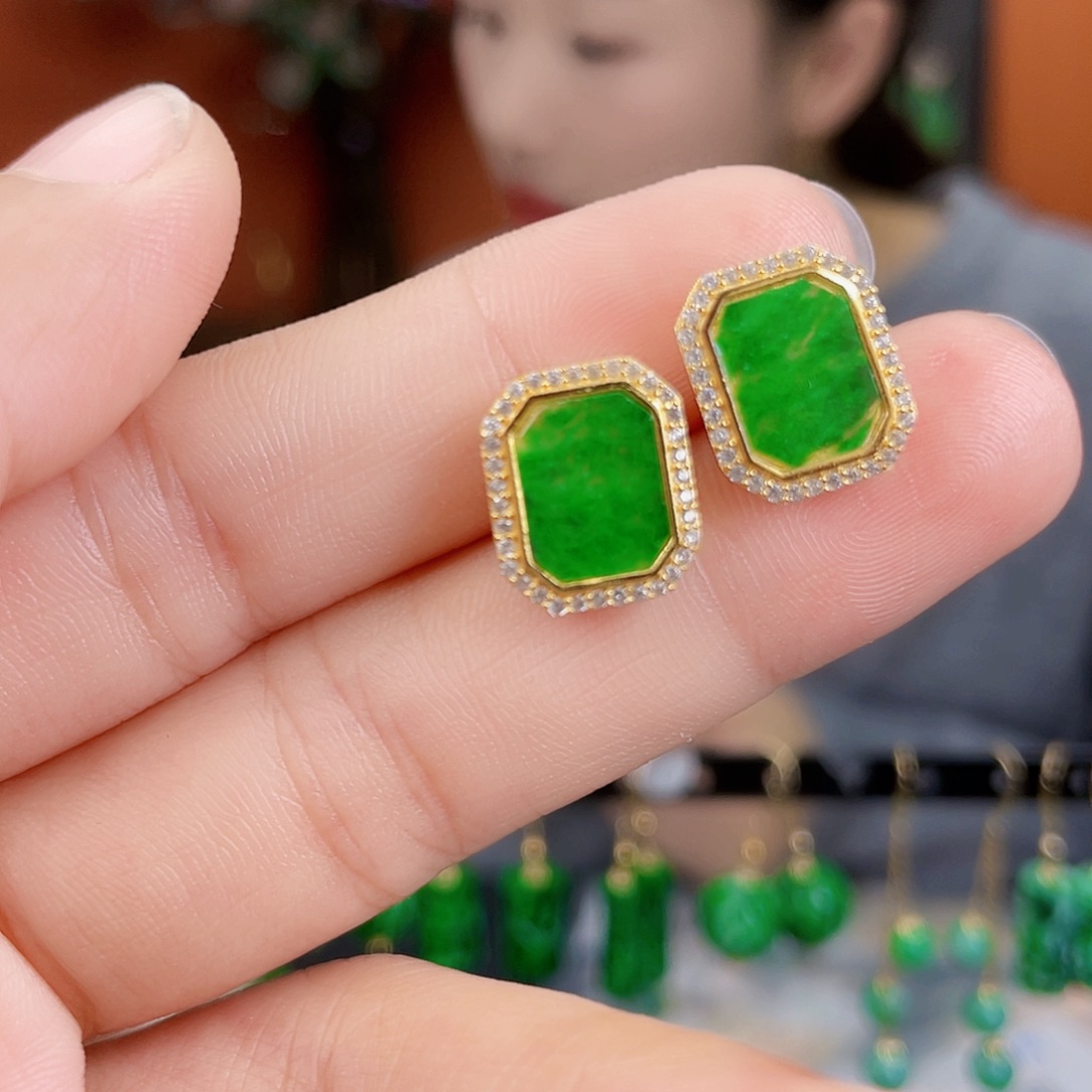 翡翠银S925镶嵌耳饰