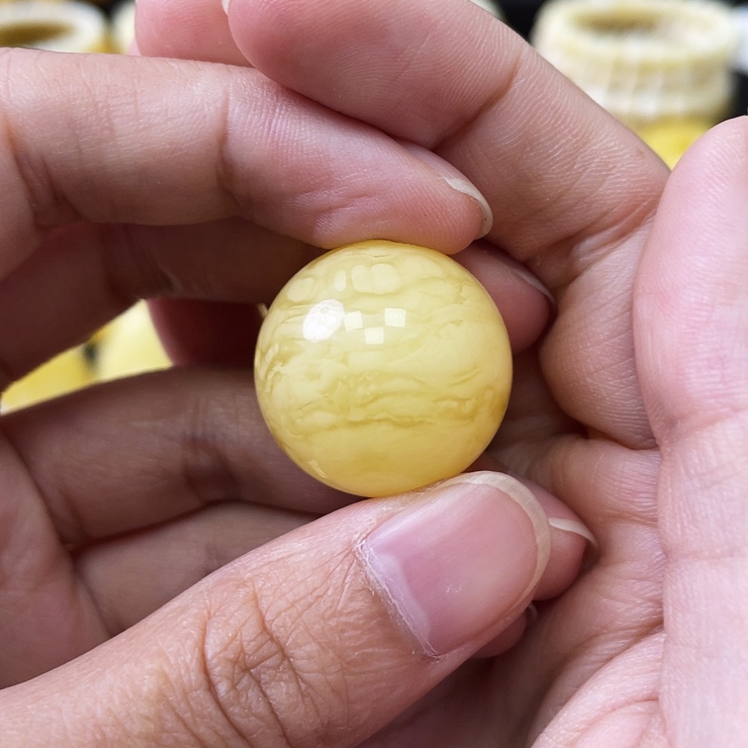 蜜蜡未镶嵌珠宝奇石22.7mm瓷白虎皮