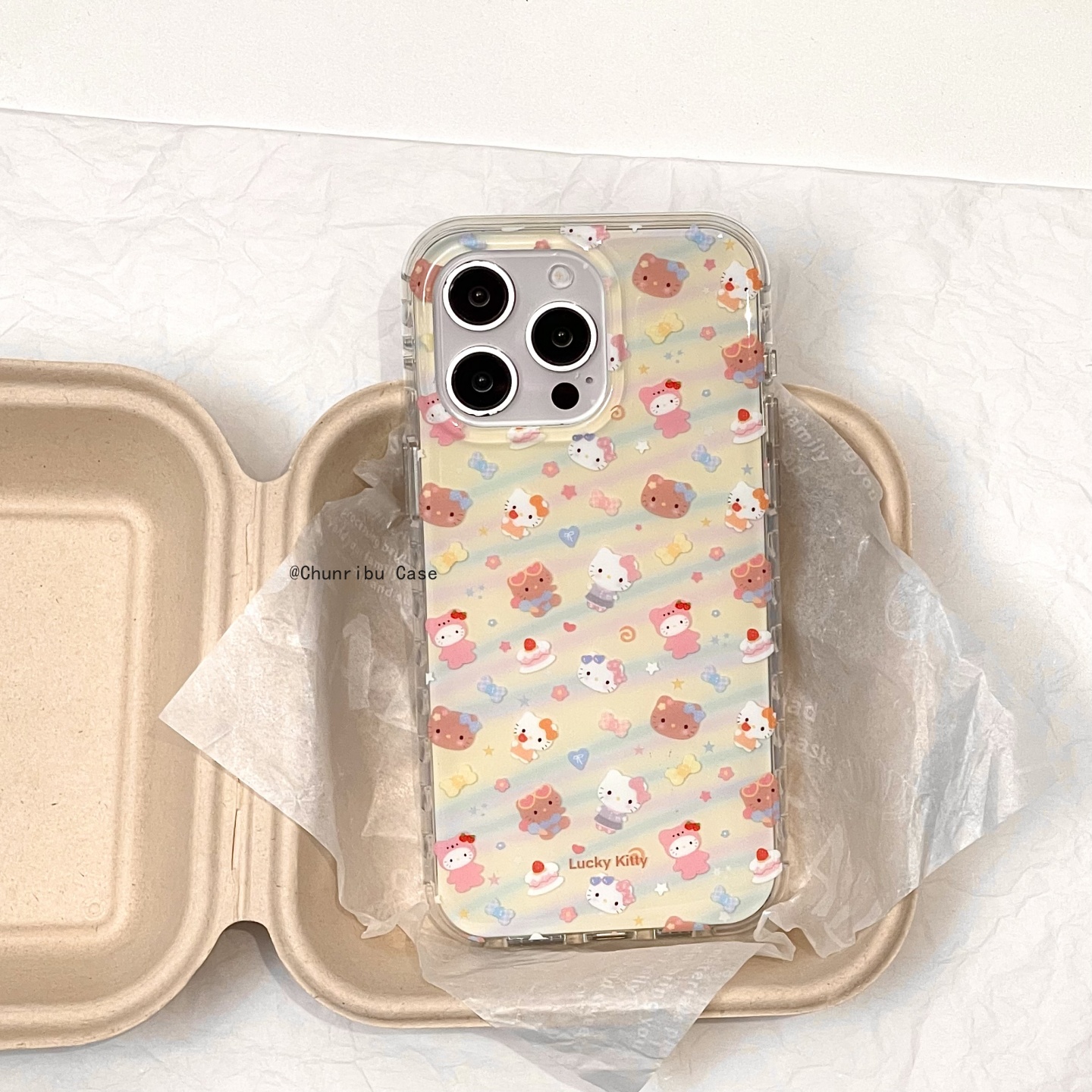 可爱ins彩虹幸运kitty适用苹果16手机壳少女圆边双层imd13/14/15