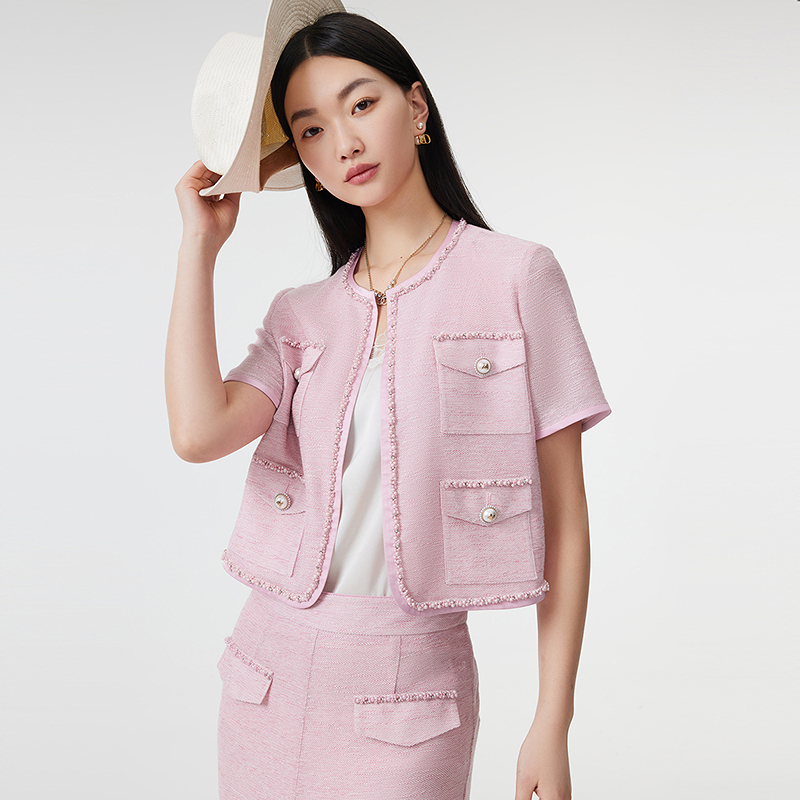 芭蒂娜小香薄款短袖外套女上衣142E264