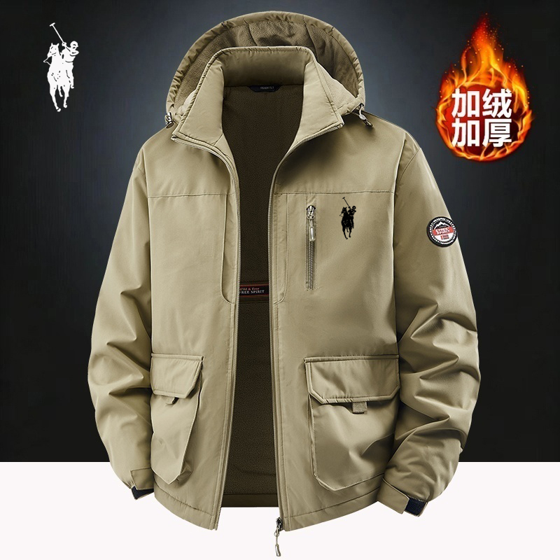 保罗加绒加厚冲锋衣棉服防风防水夹克多口袋秋冬季大码工装男外套