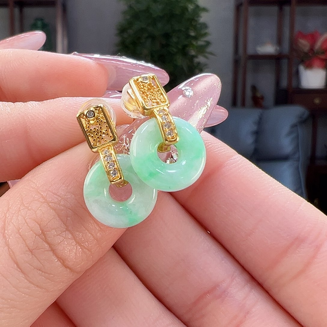 翡翠耳饰银S925镶嵌耳环10