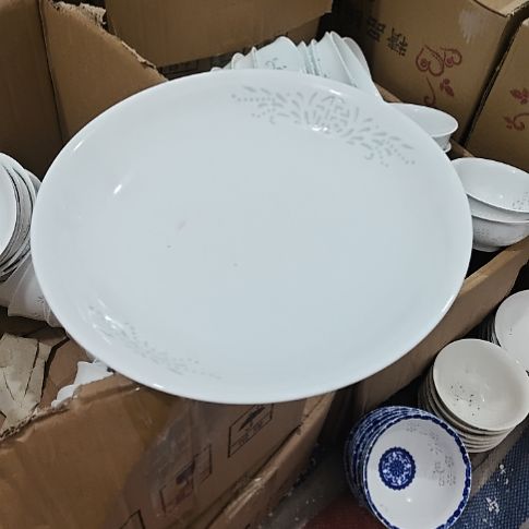 瓷玲珑福字白色10寸窝盘4个微瑕疵