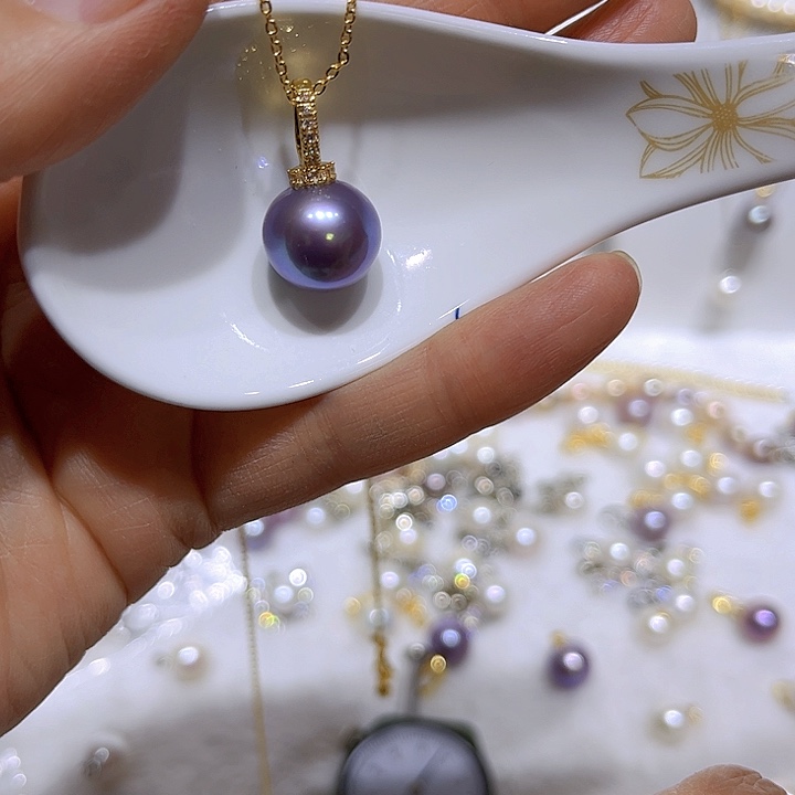 淡水珍珠紫珠金色奶嘴扣合金