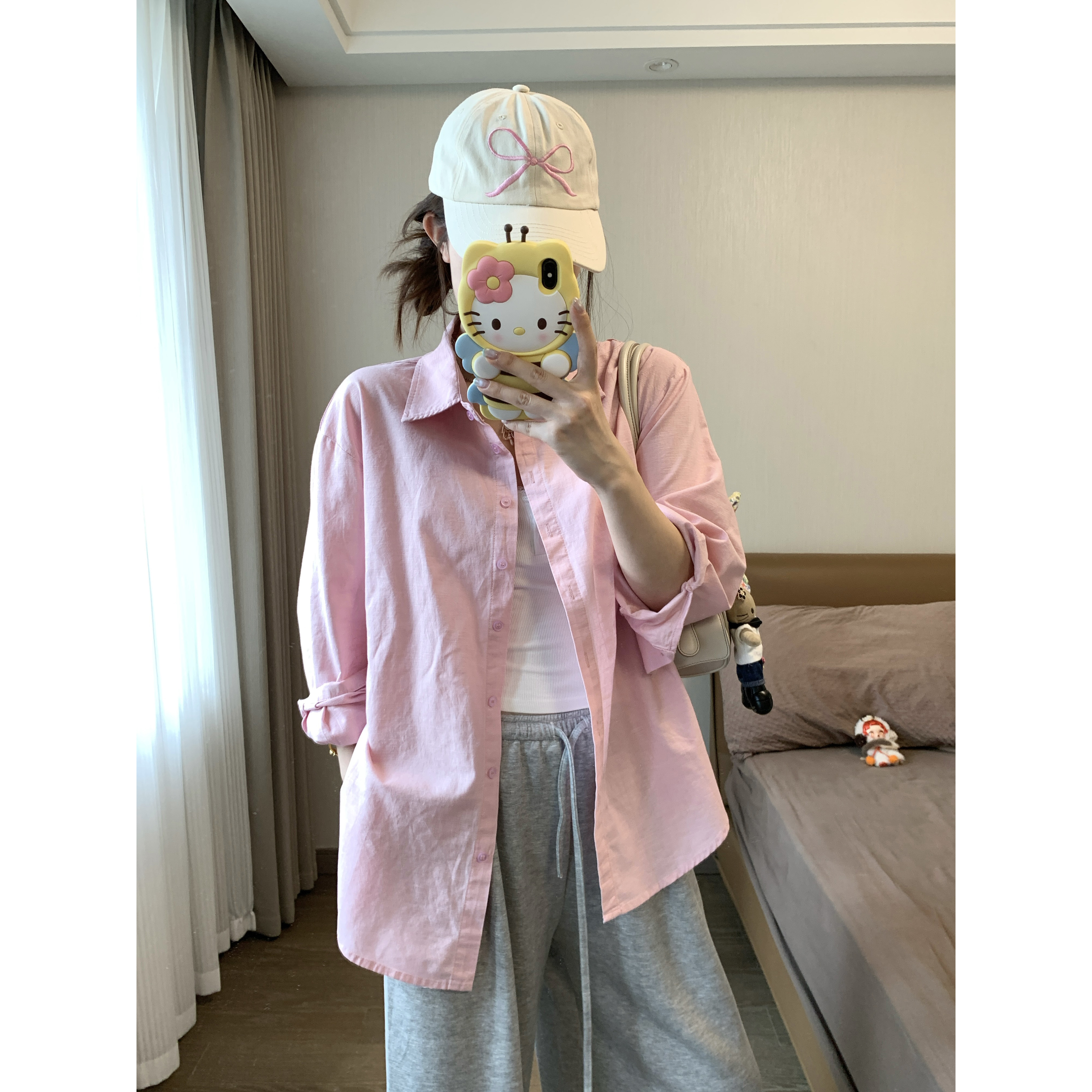 小沈美眉 ins博主 亚麻简约百搭衬衫早秋宽松显瘦衬衣上衣女