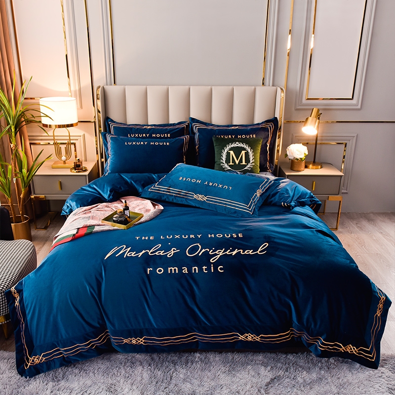 高支高密宝宝绒宽边四件套加厚磨毛轻奢高档冬天加绒4件套被套