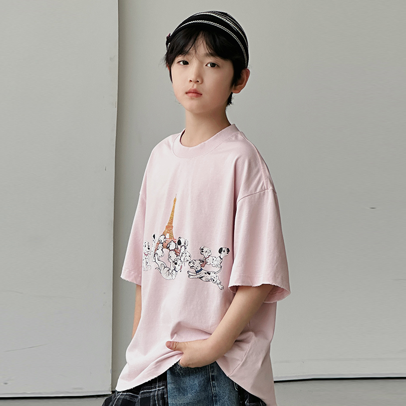 Mast『斑点狗 手工割破』亲子装2025夏青少年男女同款卡通短袖T恤