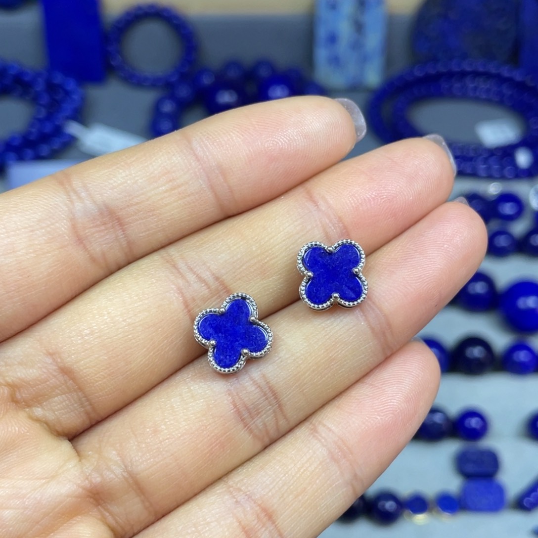 青金石耳饰银S925镶嵌