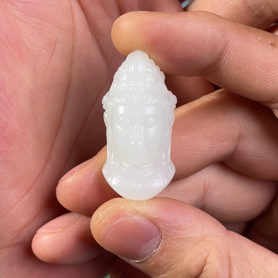 和田玉未镶嵌吊坠(不含链)羊脂白玉观音佛头