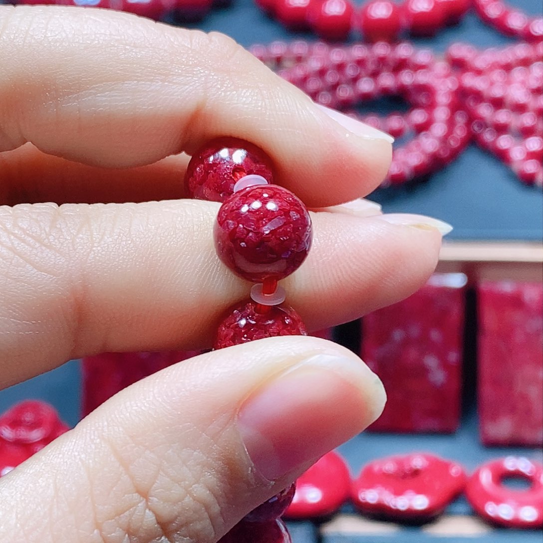 天然辰砂天然晶体卡10单珠