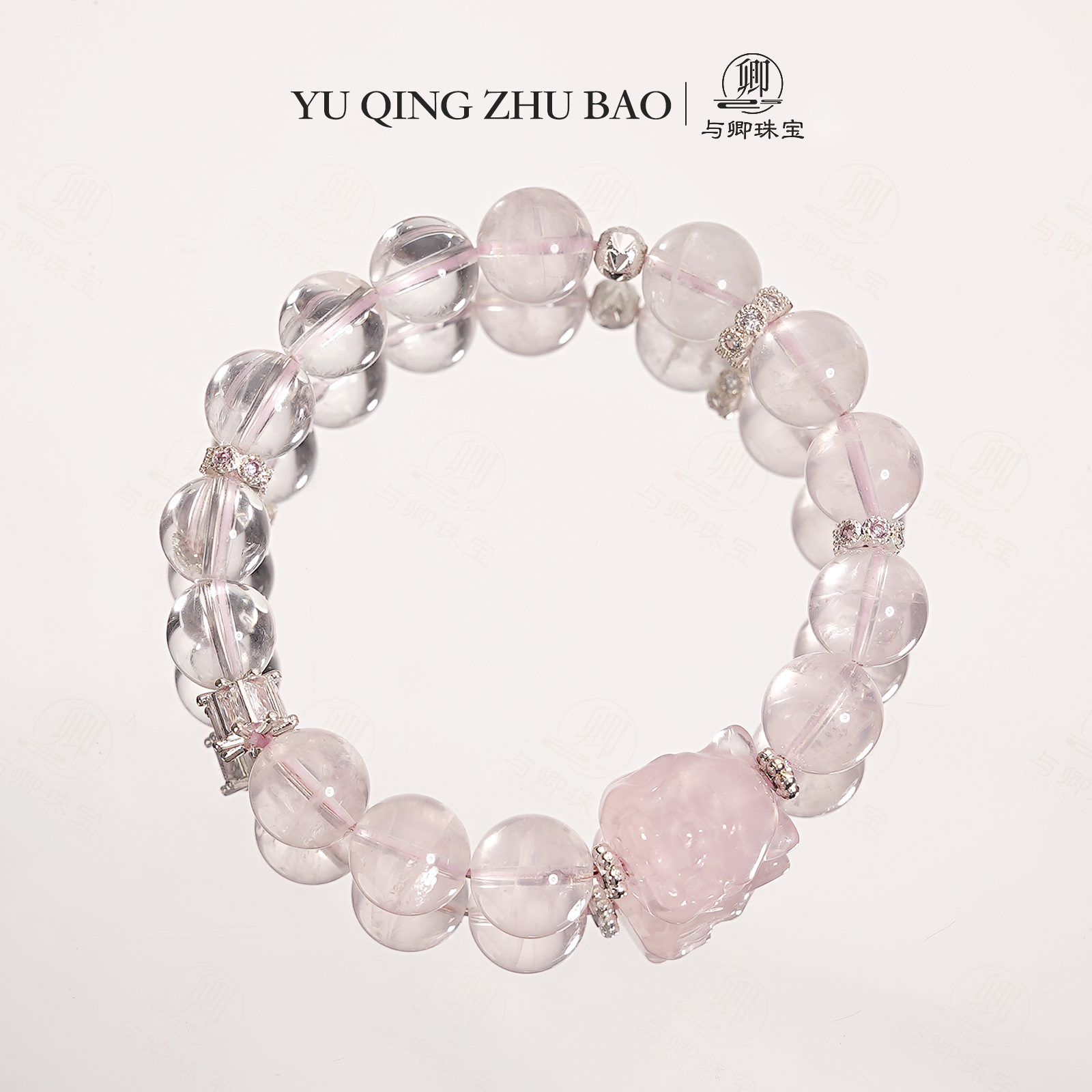 【灵缘】 与卿珠宝水晶 10mm莫粉 10mm白水晶 马粉九尾狐