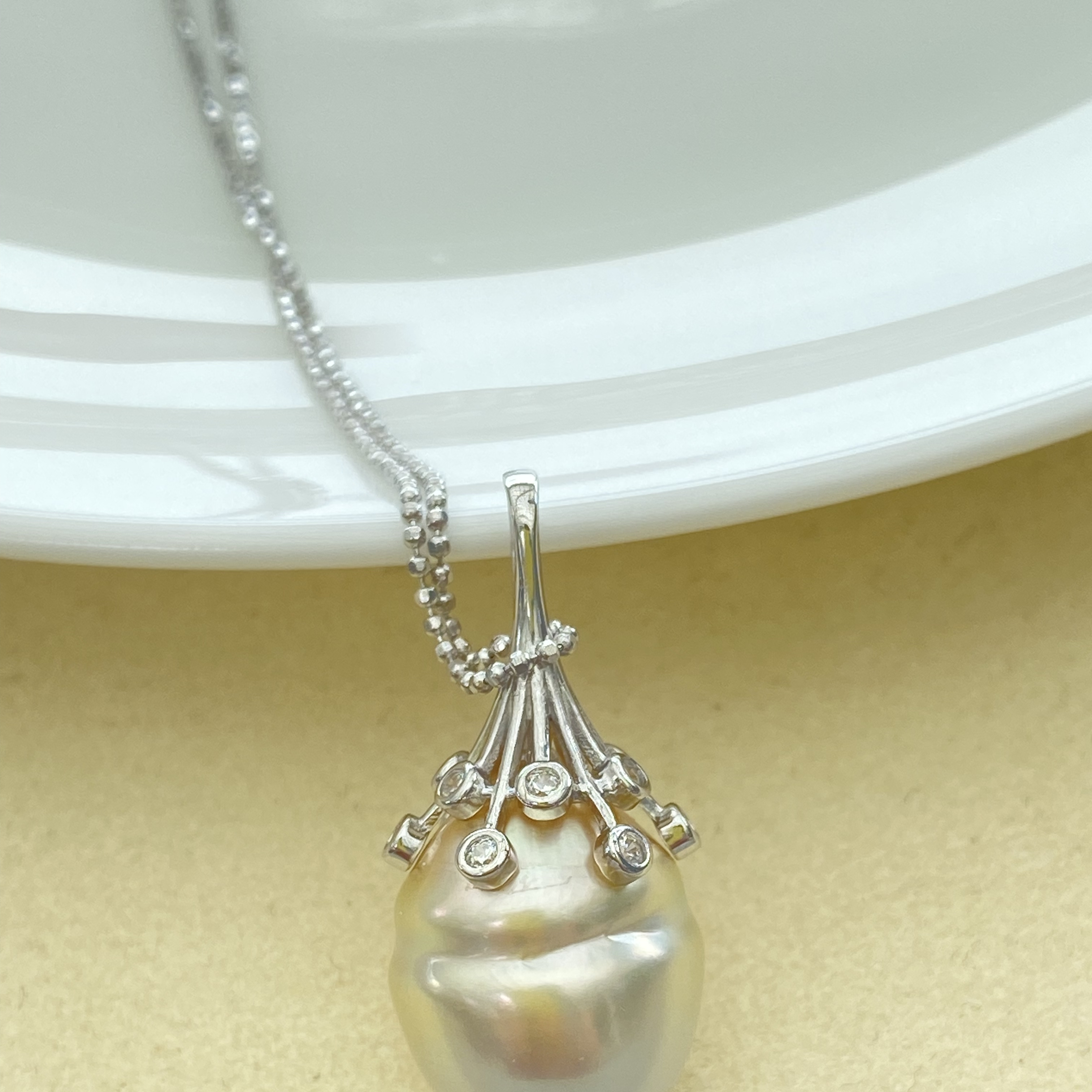 黎初925银18*14+mm海水珍珠南洋金珠干枯玫瑰色巴洛克吊坠，