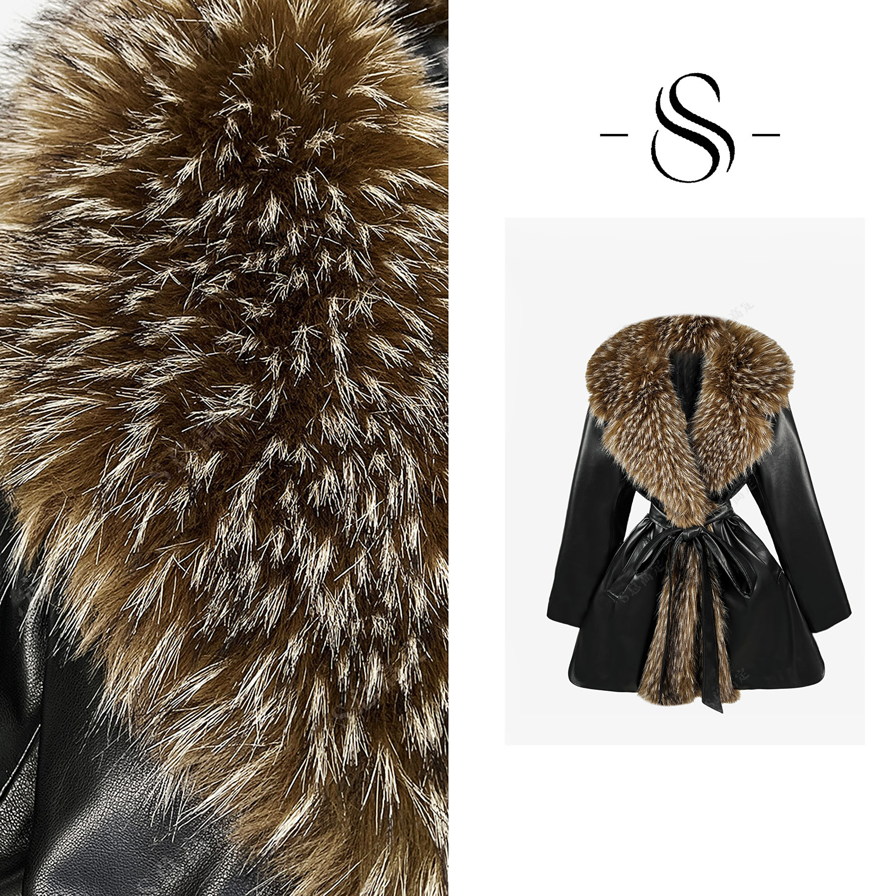 NIMOSHI【倩倩】冬季新款V领气质时尚束腰显瘦大毛领加厚外套D0043