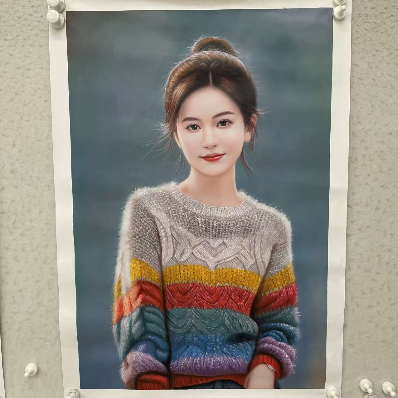 林彦新***毛衣女孩-彩色-约60*90厘米-手绘油画-麻布