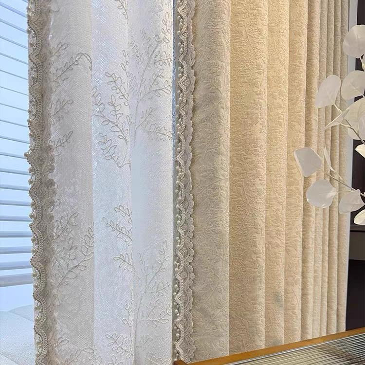 铃兰花语 法式奶油色宫廷风雪尼尔客厅卧室全遮光窗帘【美布美家】
