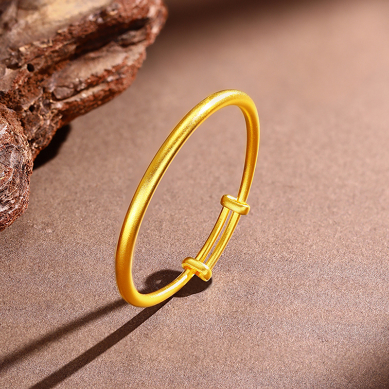 足银手镯 银铸厚金手镯推拉可调节儿童婴儿送宝宝实心素圈光面