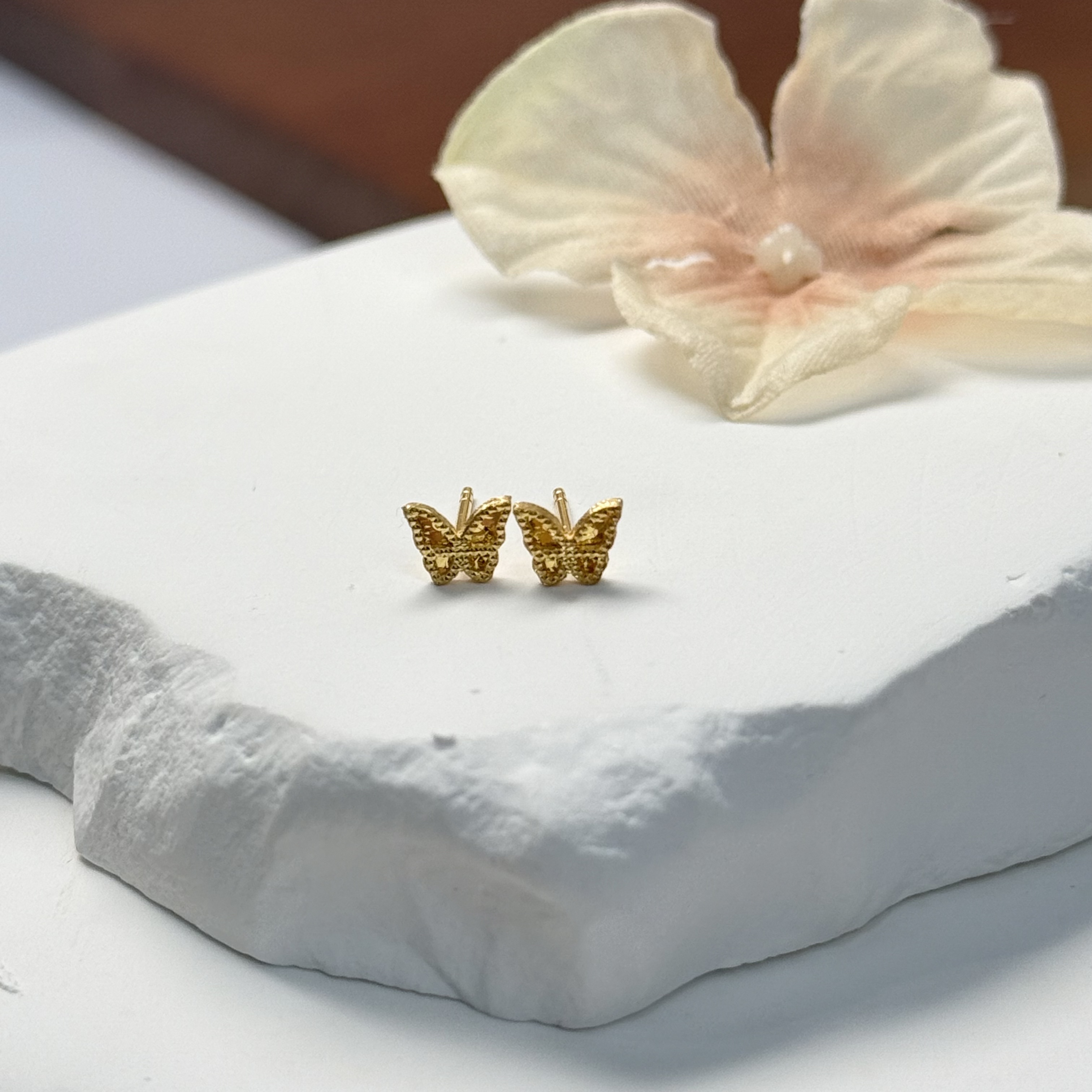 阿敏专属-E【碎冰小蝴蝶耳钉】-足金999精工5G耳饰