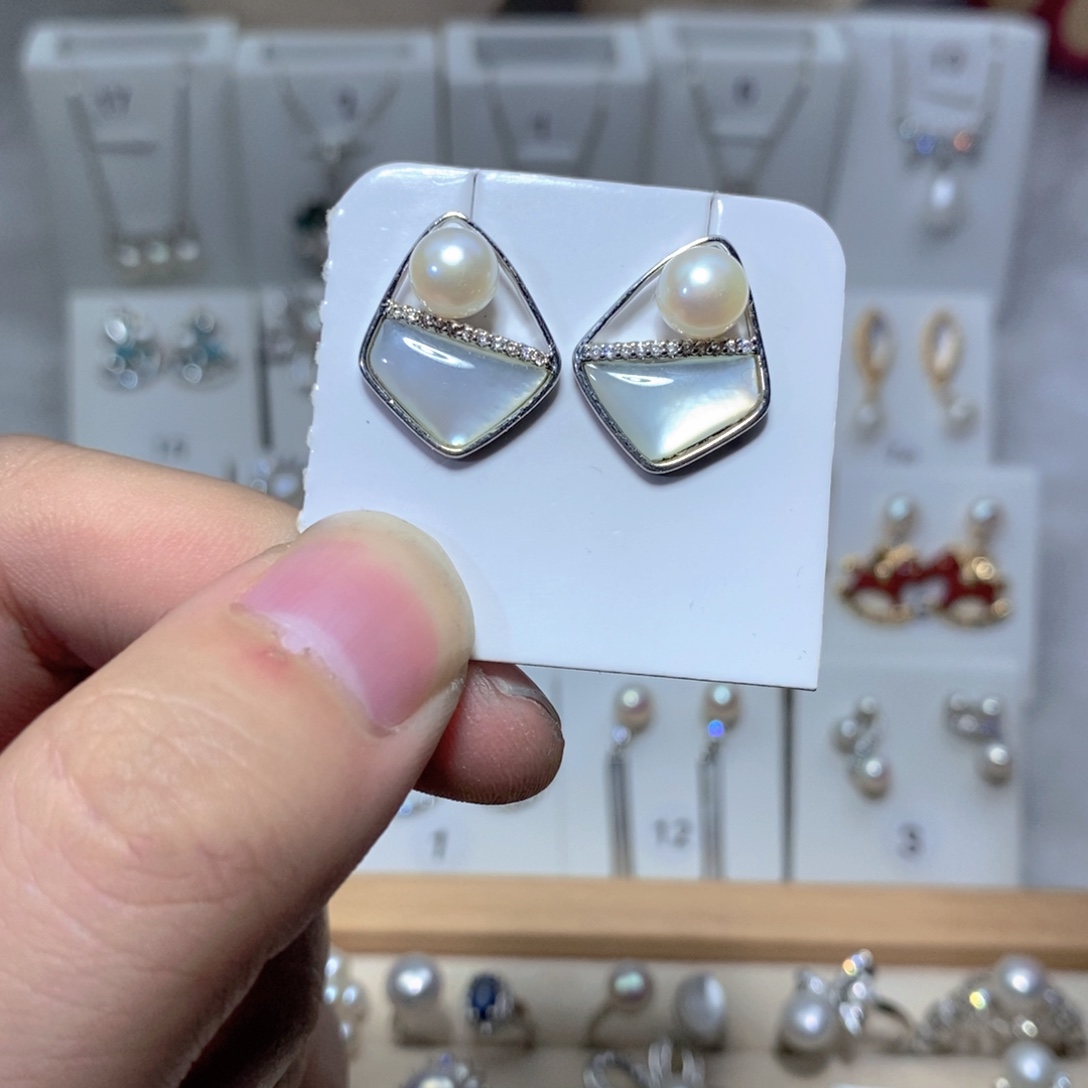 淡水珍珠耳饰银S925镶嵌