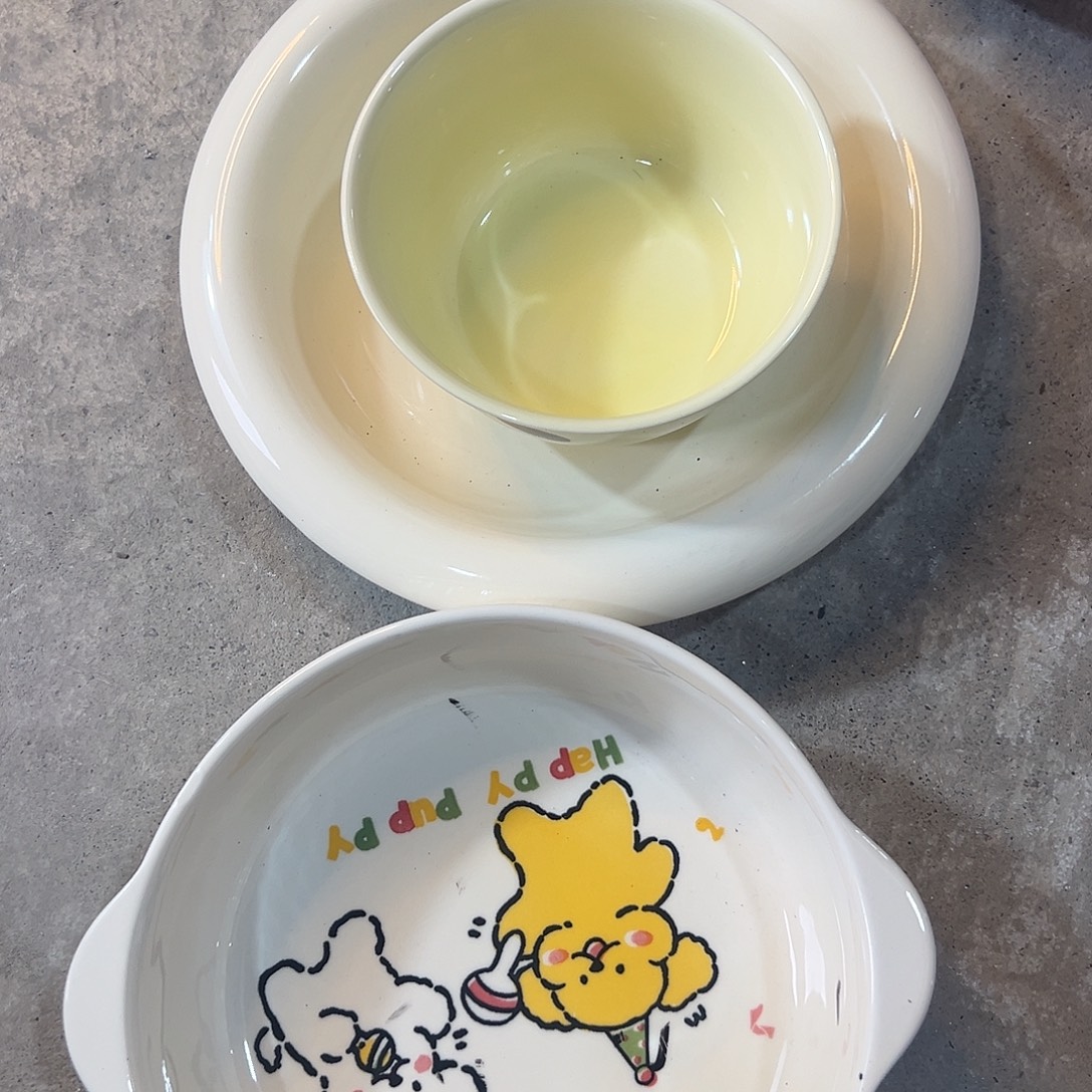 双耳盘线条狗加米其林白色盘子送小狗碗