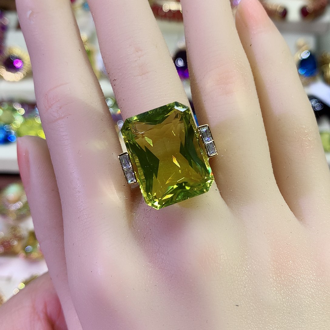 黄晶戒指银S925镀金镶嵌