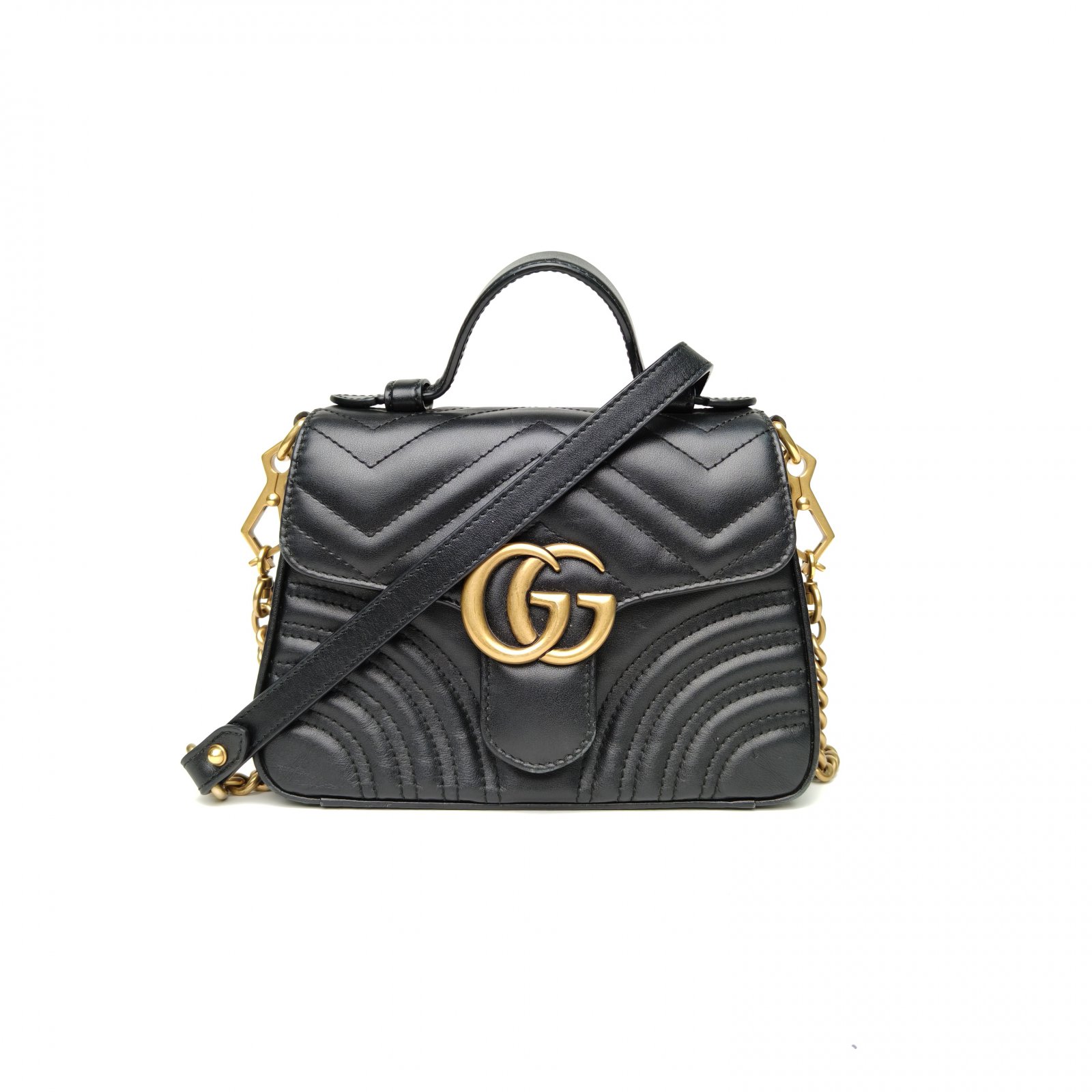 95新 GUCCI/古驰 【娇】手提 肩背包 Mini 21 黑色 皮革C 926829