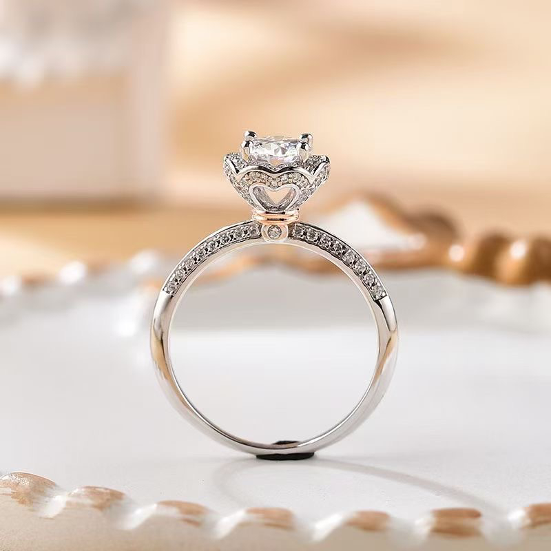 925银莫桑石戒指 ［手捧花］S925银 镀 18k D色莫桑钻戒指0.5ct_1ct