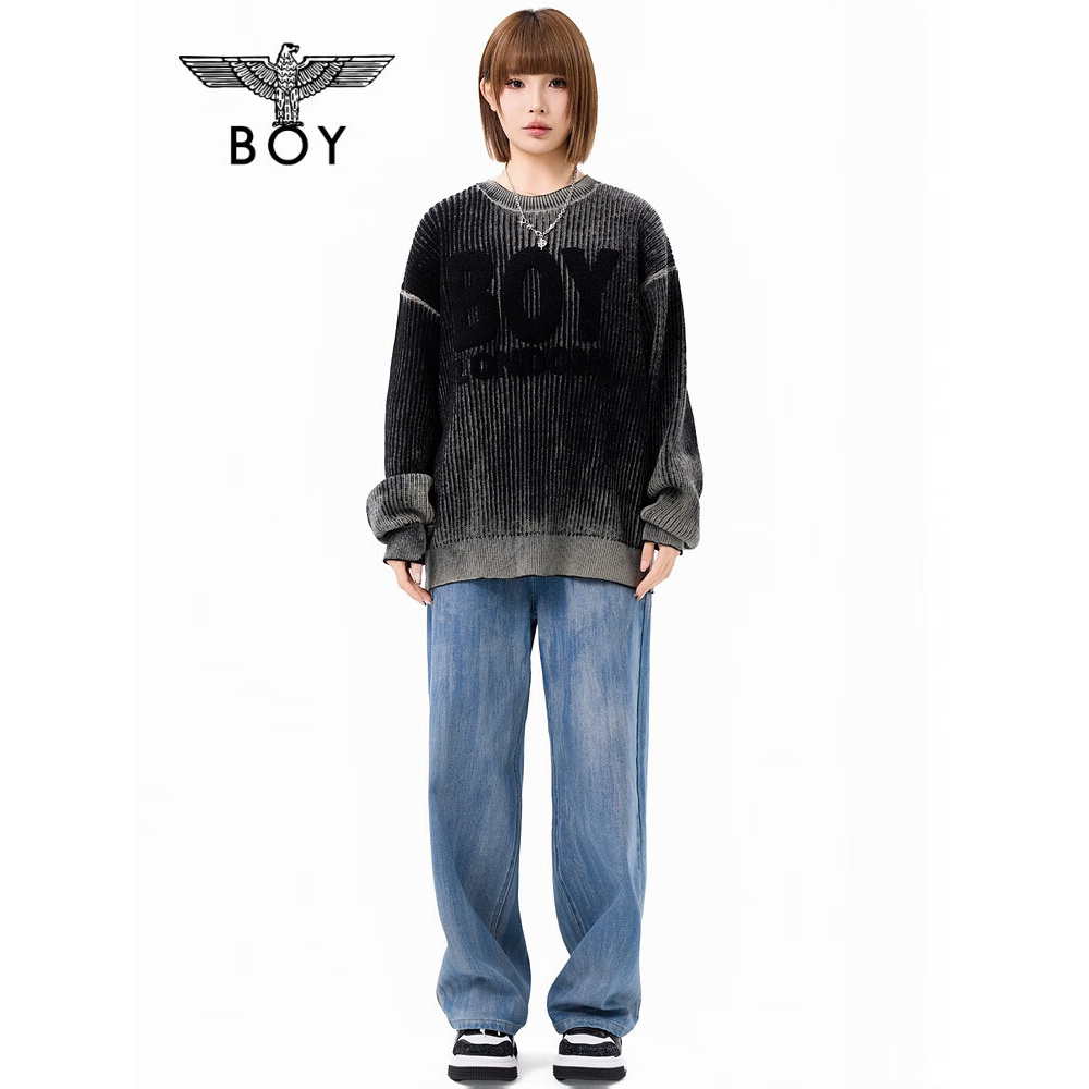 BOY LONDON2025新款毛衣女冬宽松绣花圆领套头保暖男士毛衫N60018