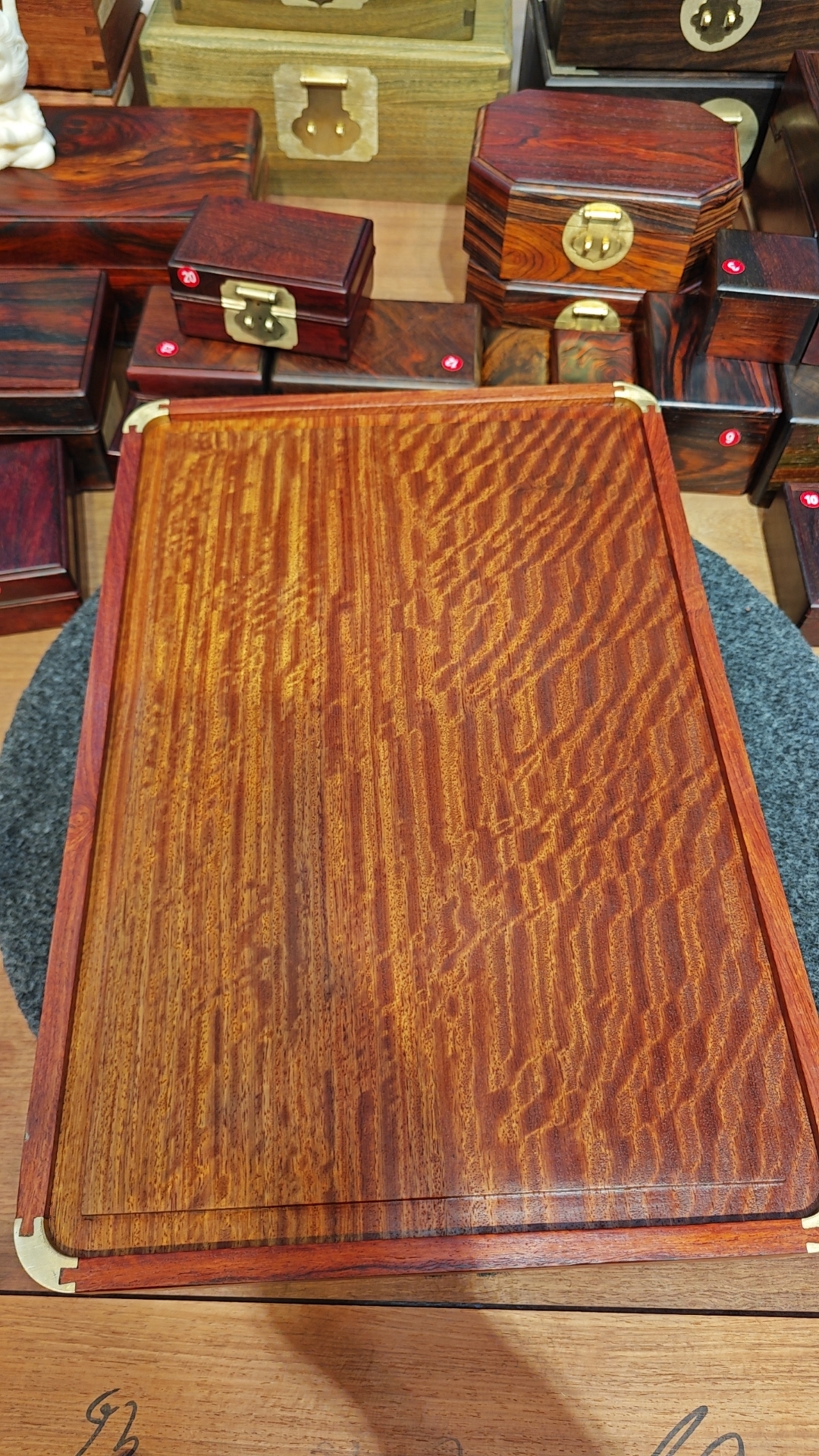 红木盒子茶盘 文盘 缅花 红酸枝木紫光檀 京作工艺文房收纳器具